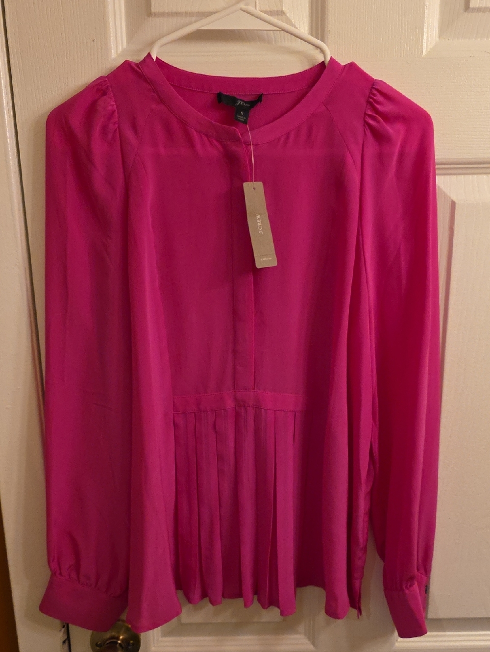 J. Crew Fuchsia Long-Sleeve Pleated-Hem Blouse Dress